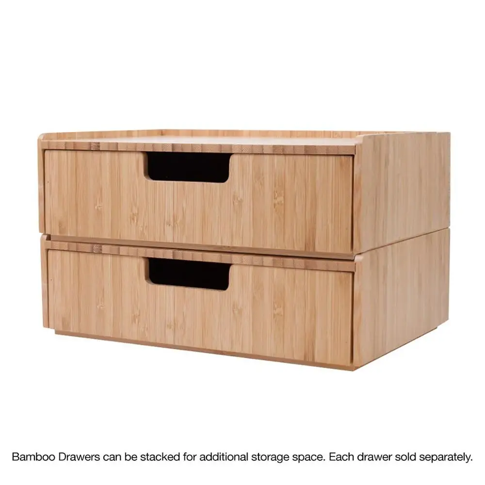 Natural Bamboo Wood Makeup Drawer Organizer Tray Storage Box, Break Resistant Display Case and drawer