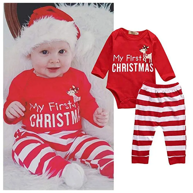 Рождество одежда с длинным рукавом боди младенческой детские комбинезоны комплект