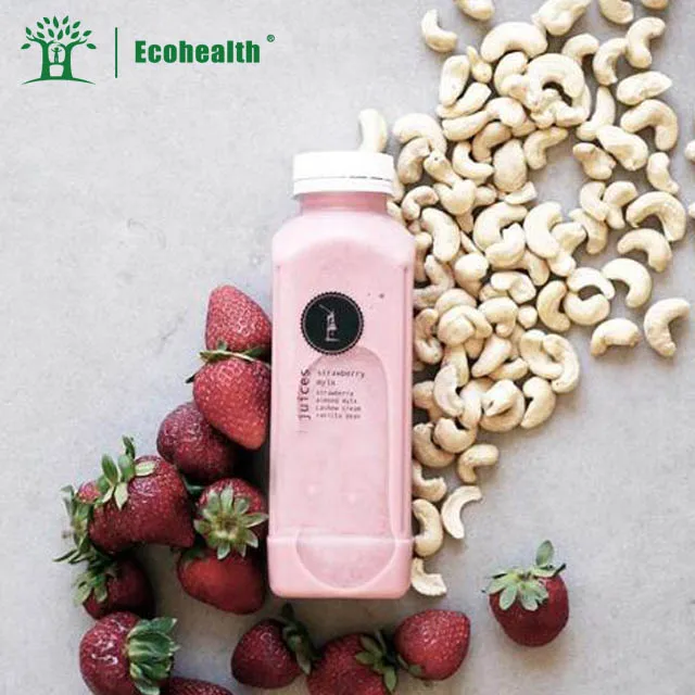 250ml Clear Compostable Juice/Dressing PLA Square Container Bottles w/ White Tamper Evident Caps