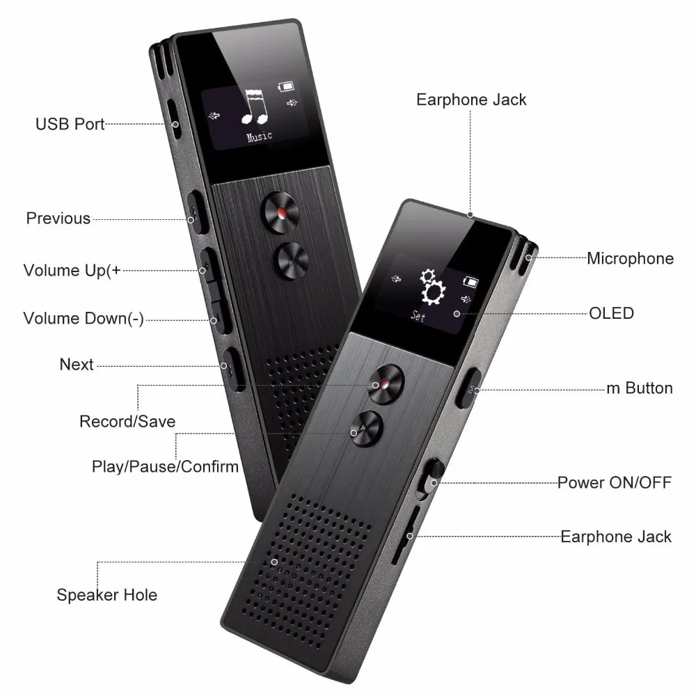 Best seller voice recorder with dual microphone support long time audio recording