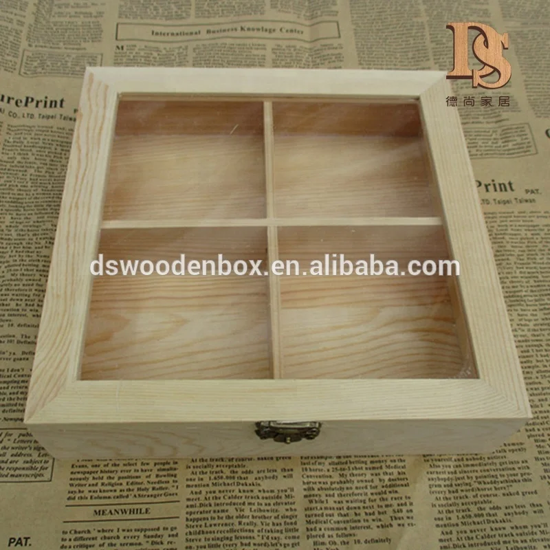 Eeo-Friendly 4 Compartment Gift Display Box Glass Window Wooden Mooncake Box