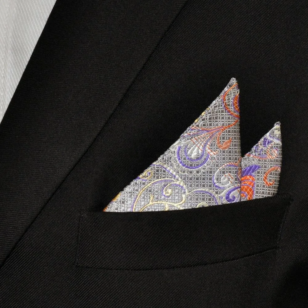 Mens Silk Woven Custom Serged Seams Pocket Square Metallic Yarns High Quality Pocket Squares