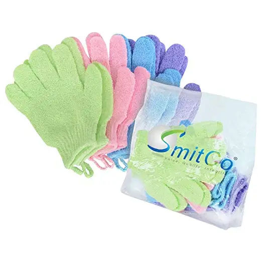 Exfoliating Gloves - 4 Pairs Full Body Scrub - Shower or Bath Spa Exfoliation Accessories For Men and Women - Scrubs Away Dead
