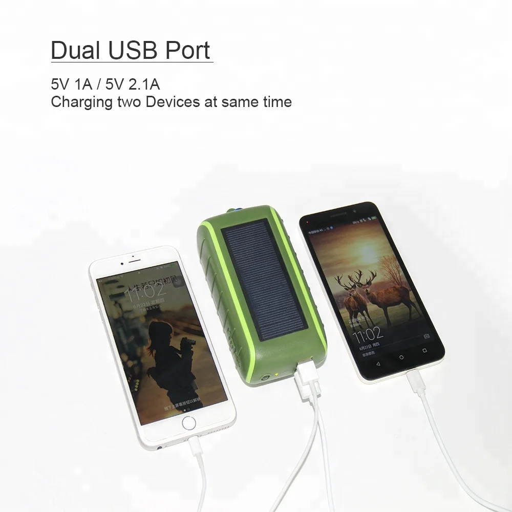 Universal LED Flashlight  Portable Mini Waterproof Mobile Solar Power Bank 8000mah solar charger with Carabiner