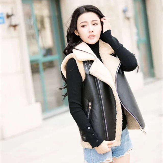 New popular design genuine fur ladies leather waistcoat short style sheepskin women vest