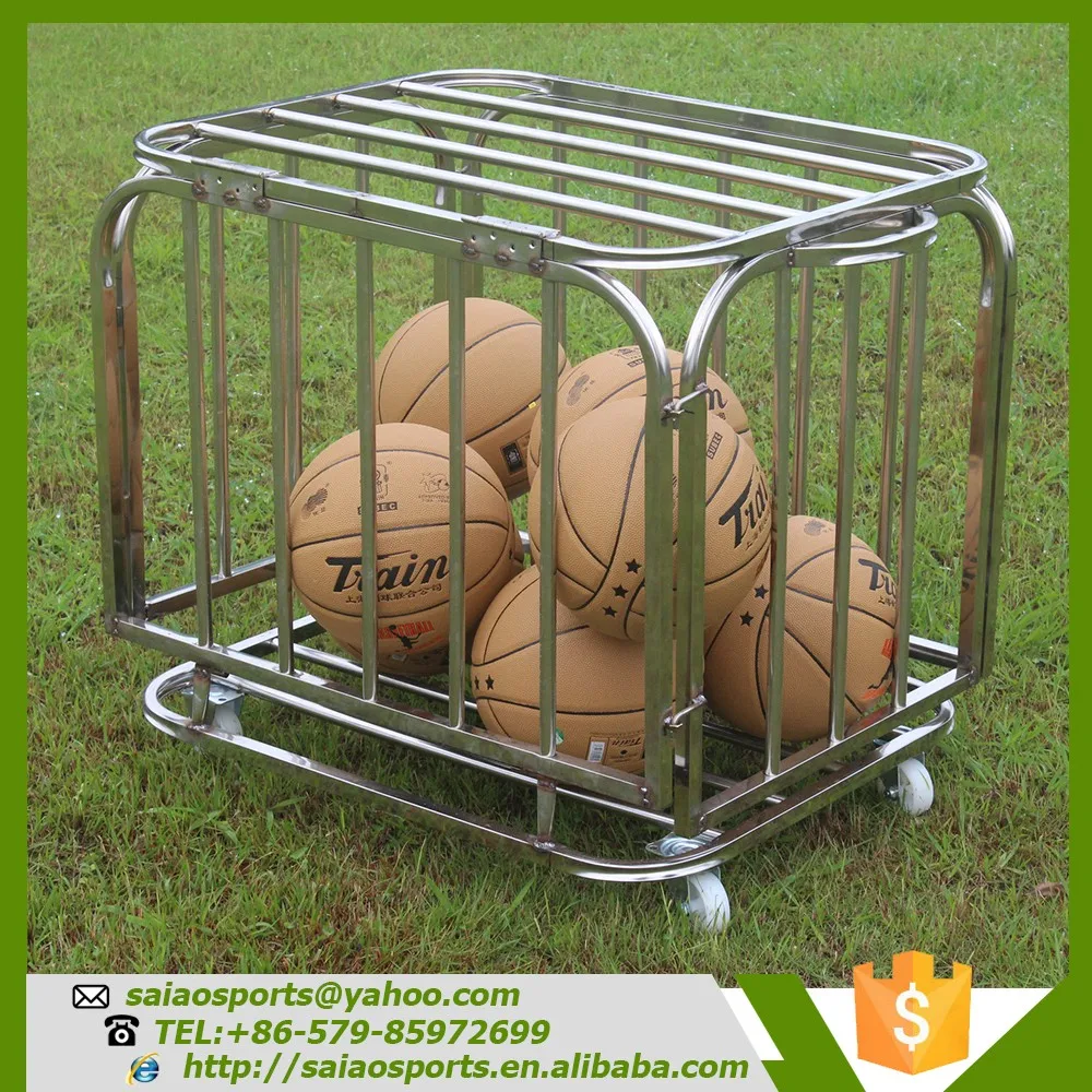 basket ball euipment Foldable basketball trolley , airport luggage cart trolley with baffle For Storage Balls