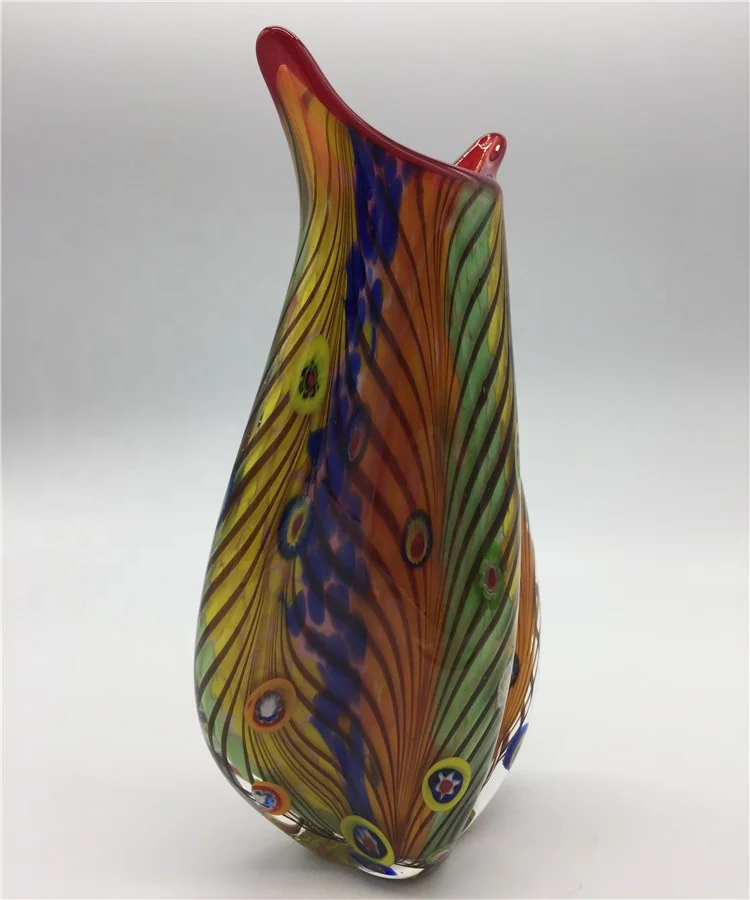 Exquisite Hand Blown Glass Murano Art Style Vase Multicolor