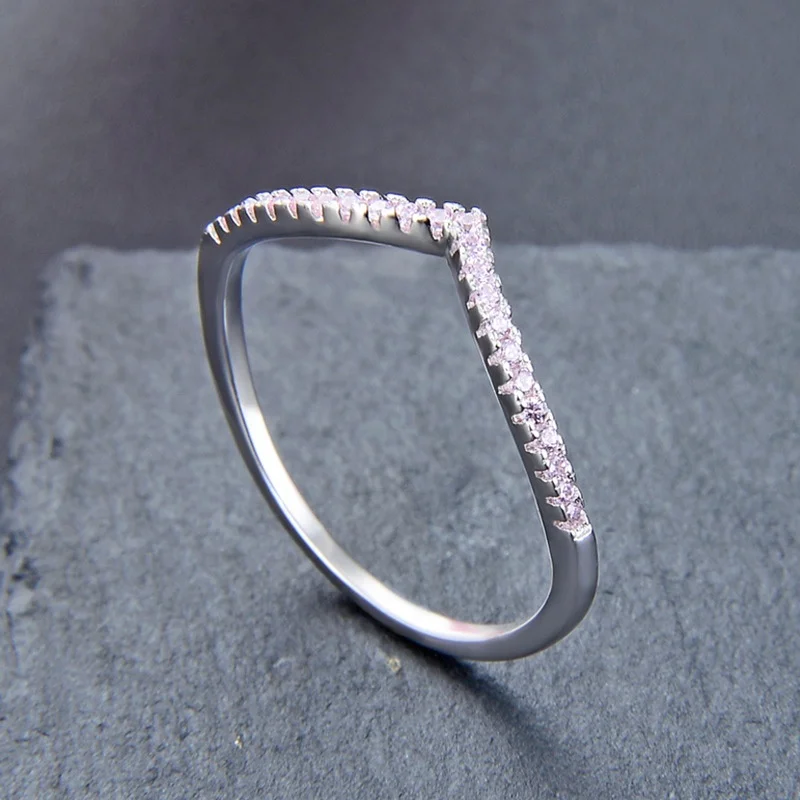 Jewelry White Gold V Shape CZ ring 925 silver sterling