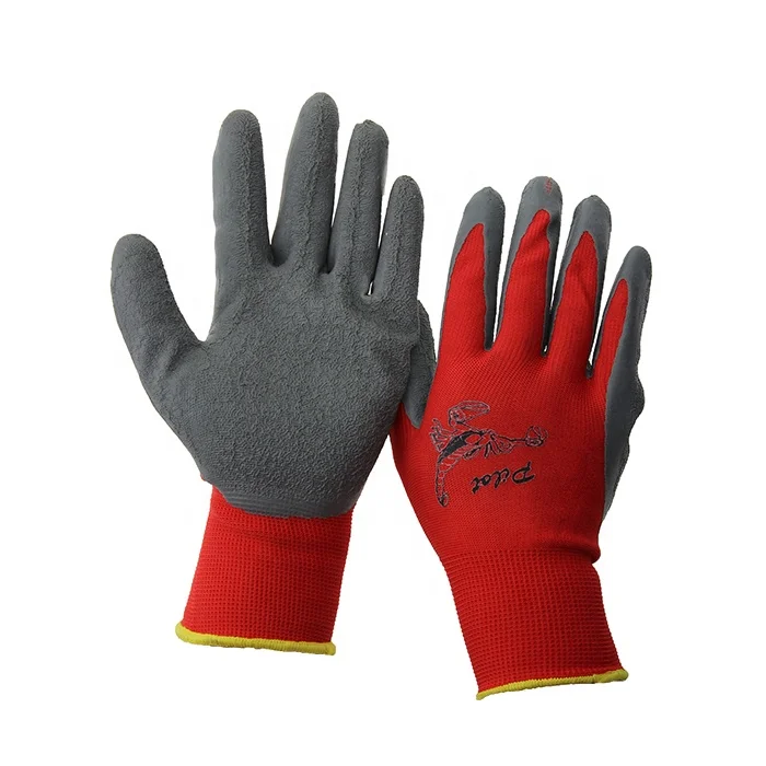 EN 388  standard13 Gauge Polyester Knitted Crinkle Latex Dipped Gloves Coated Work Gloves
