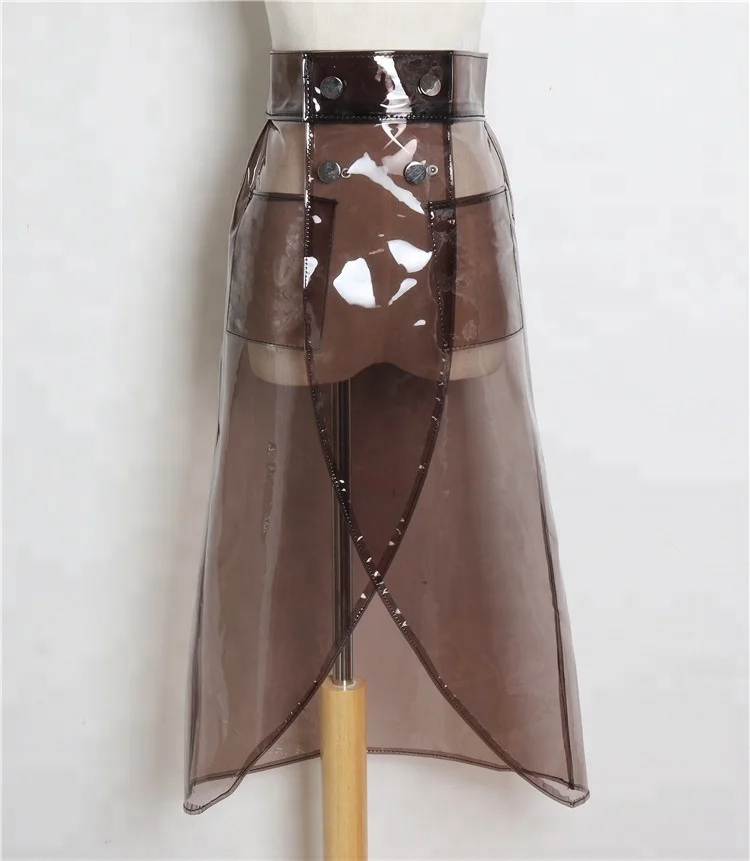 2018 new fashion High waist double-breasted rain skirt irregular plastic transparent pvc skirt super popular high skirt