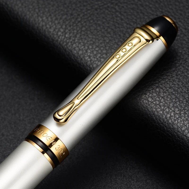 Ручка перьевая белая с гравировкой логотипа, уникальная идея для подарка, металлическая, инновационная, с зажимом, под заказ