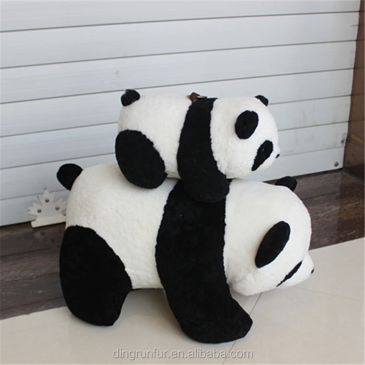Custom Made Genuine Sheepskin Stuffed Panda Doll Real Fur Animal Toys