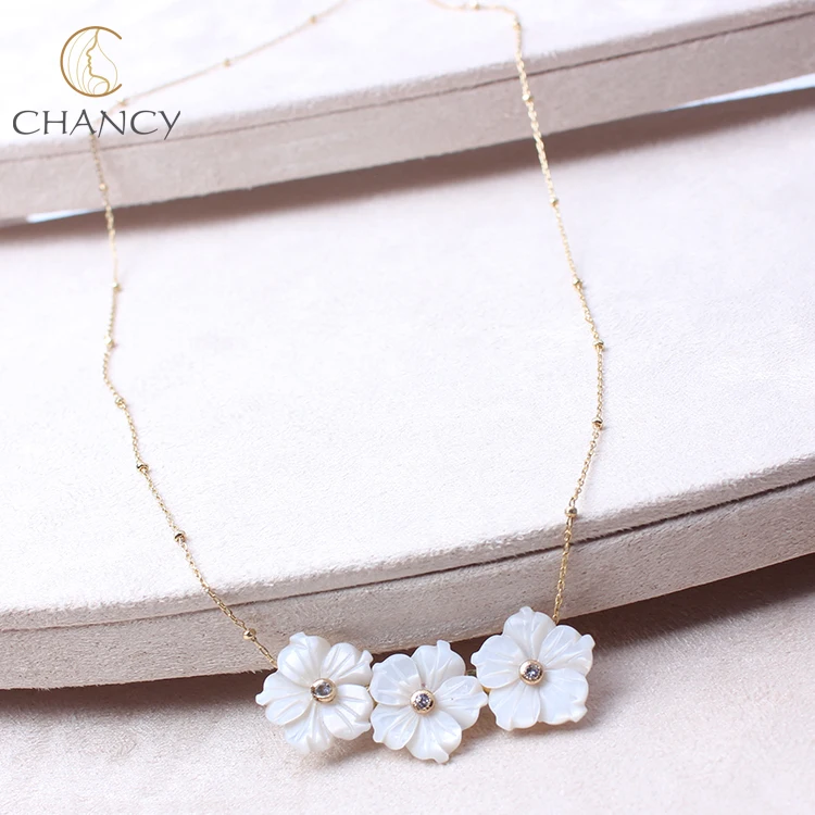 
Hot sale handmade natural pearl chain three flower shell necklace 