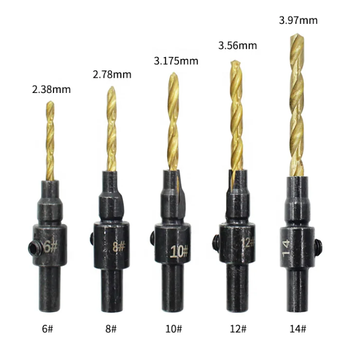 5pcs set Titanium Plating HSS Countersink Drill Bit Cone Bit Set Quick Change Wood Round Shank Screw Woodworking