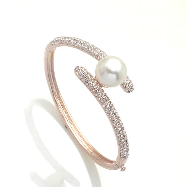 Ali Express cheap artificial jewelry nice artificial diamond and pearl bangle bracelet jewelry