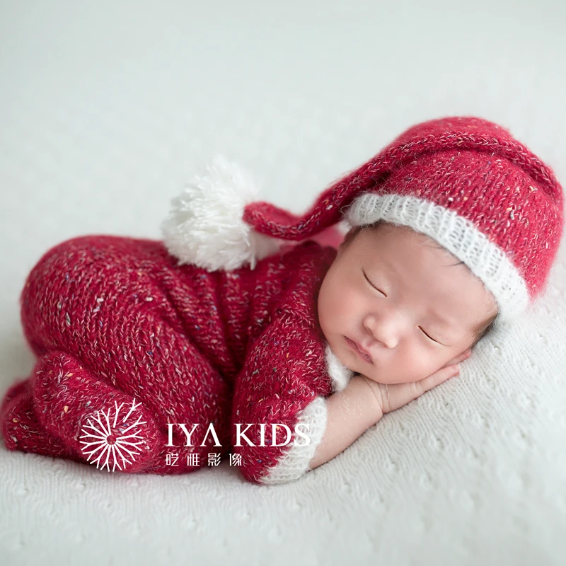 Baby Sleeper romper Set newborn knit mohair hat and footed romper outfit baby pajamas newborn photo prop