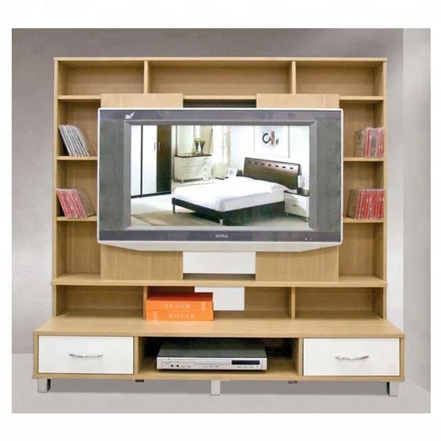 Dormitory Apartment Home Furniture Living room TV wall wooden mounted cabinet with fancy designs