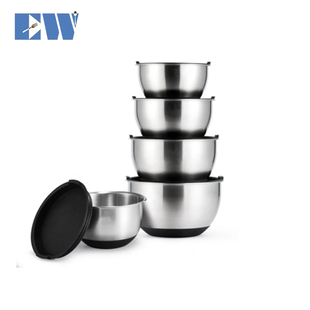 5 pcs Stainless Steel Mixing Bowl with non-slip silicone Base for Kitchen