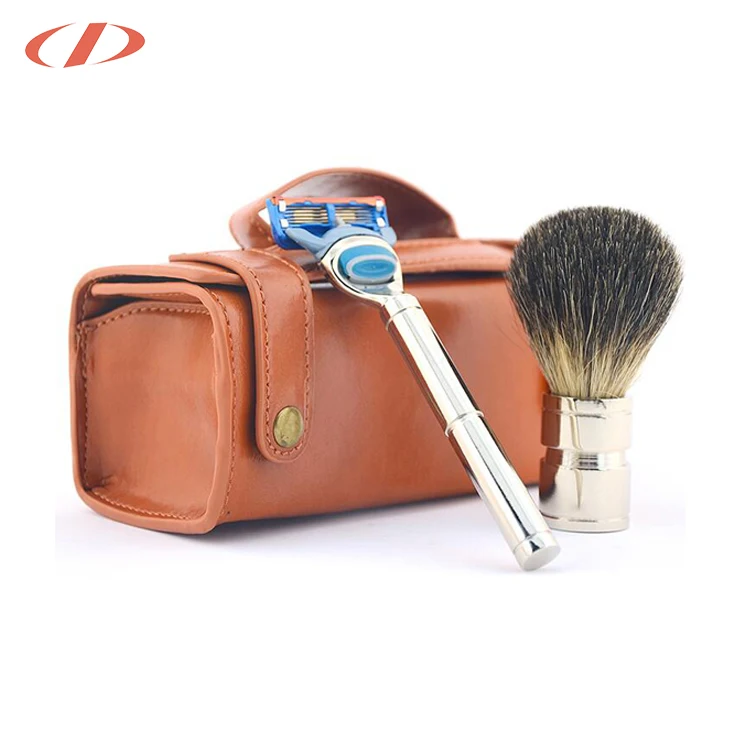 Коричневый кожаный дорожный Чехол для безопасной бритвы с двойным