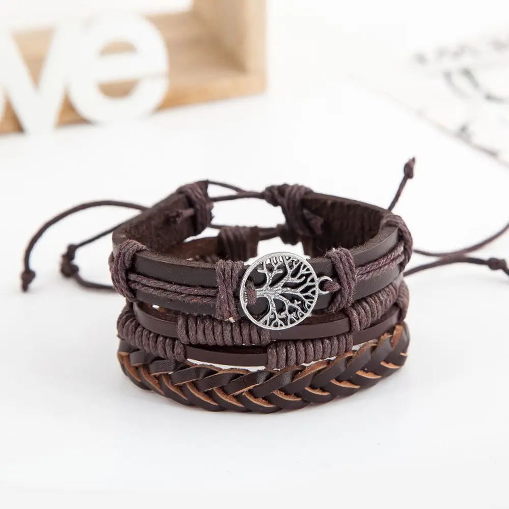 2021 Bracelets & bangles Wholesale New Multilayer Braided Tree Of Life Wrap Leather Bracelet For Men And Women