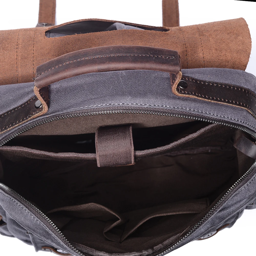 Waxed cotton canvas  bags OEM China Factory Leather backpack Canvas Sport Backpack