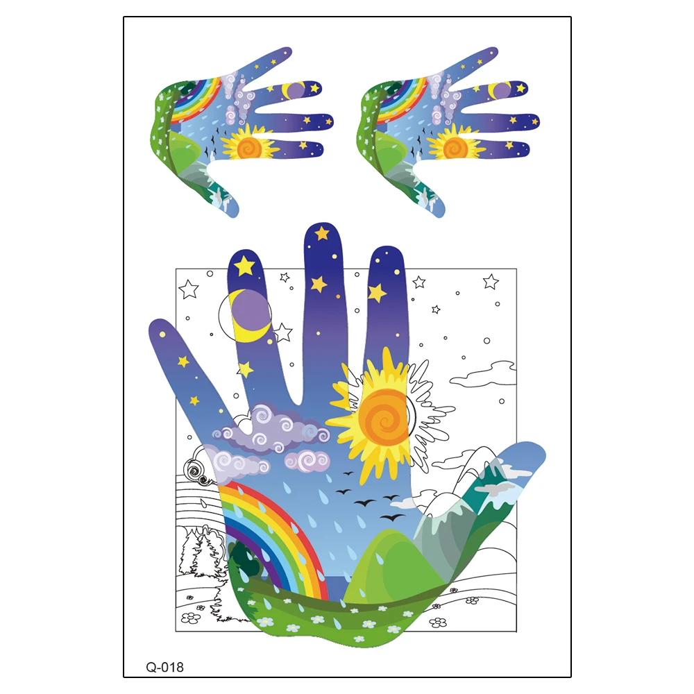 
Q-001--Q-040 Cute Colorful Hands Waterproof Body Tattoo Temporary Henna Tatoo Sticker 