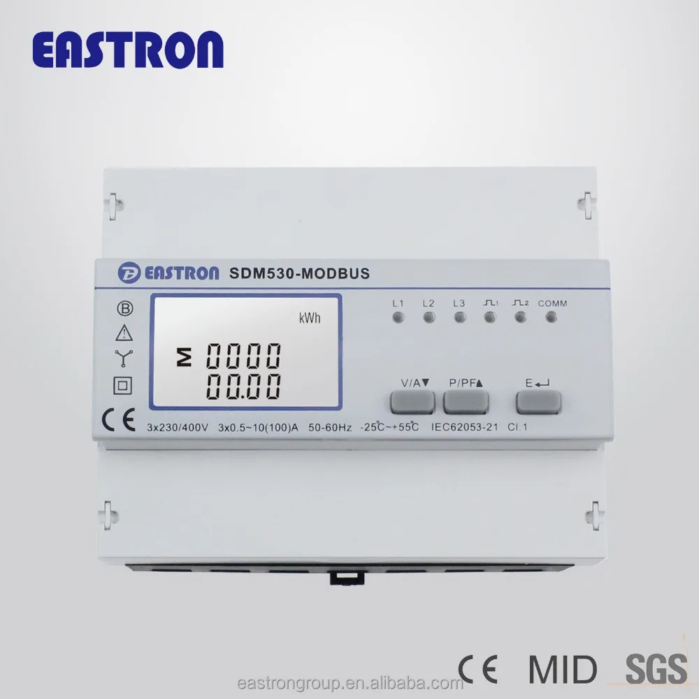 SDM530-Modbus 3 Phase 4 Wire Multi-function DIN Rail Energy Meter with RS485 Modbus RTU 7P module