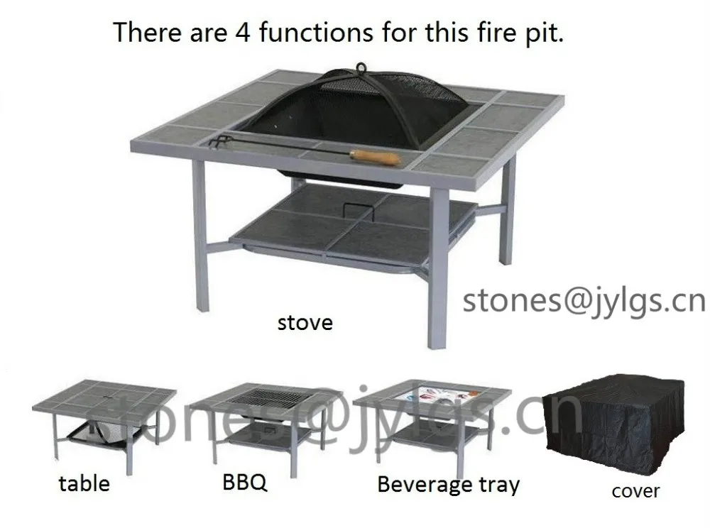 4-1 Outdoor Garden Backyard Square Tile Top Table Ice Bucket Fire Pit