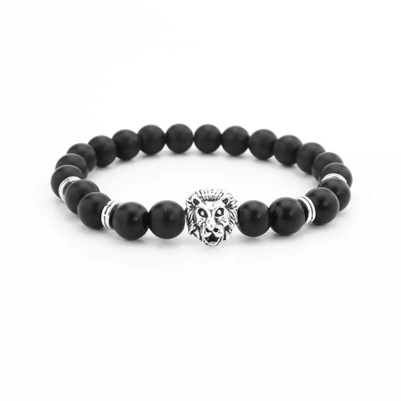 8mm lava stone beads alloy lion head fox head decoration bracelet men jewelry accessories bracelet