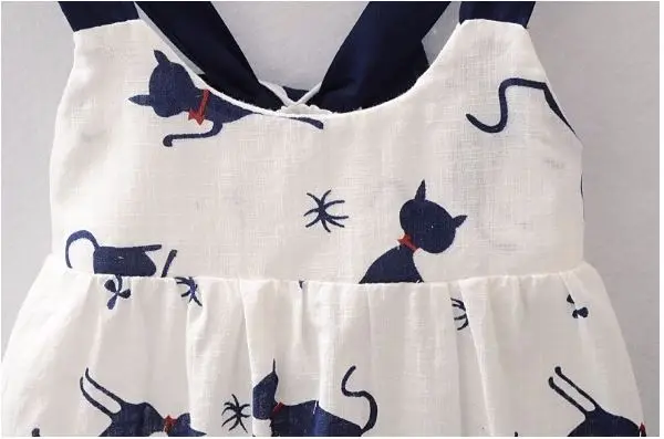 2023 children frocks kids gown designs white animal printing linen girls birthday party dress