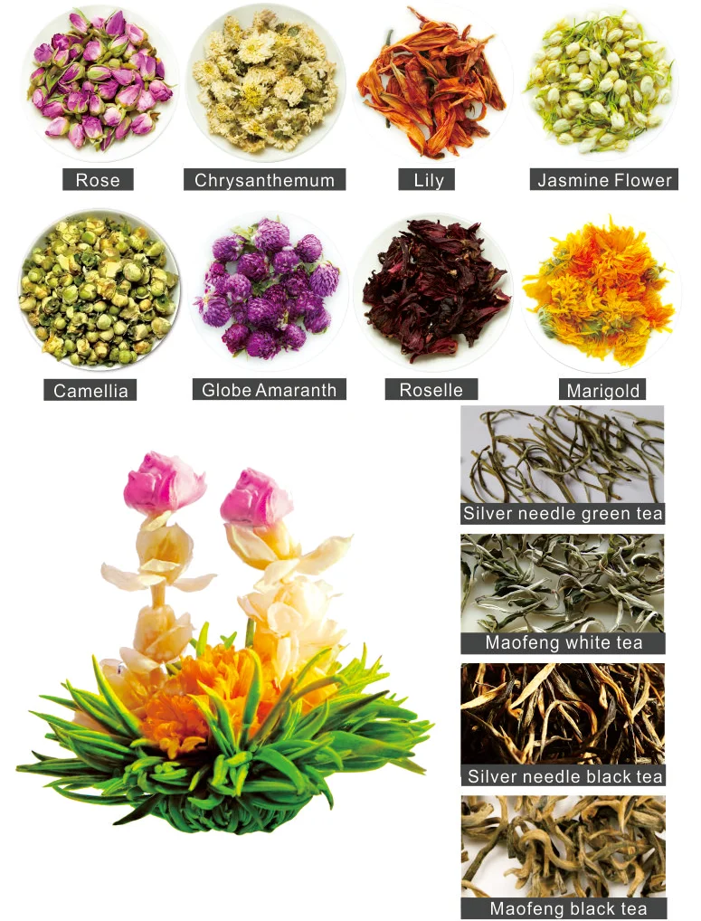 Органические чайные шарики, Серебряная игла, сказочный цветок лилии, цветущий жасмин, золотой цветок камелии, чайный цветок, цветущий горшок, Подарочная коробка, набор