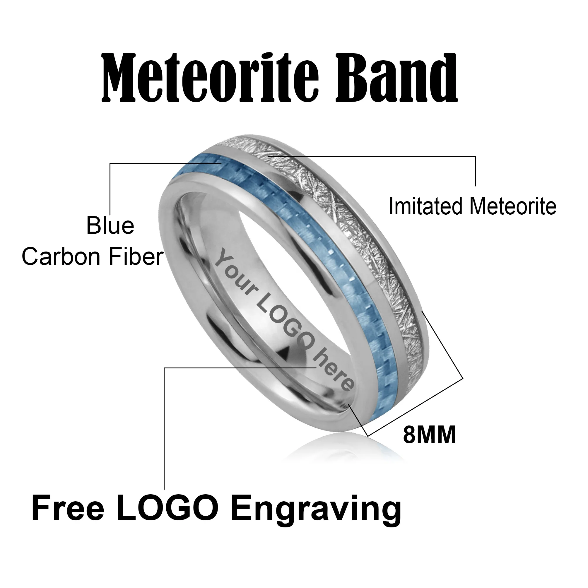 Синее кольцо из углеродного волокна и метеорита