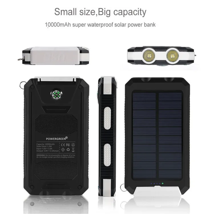 PowerGreen Portable 10000mAh Battery Box Solar Mobile Power Bank Charger