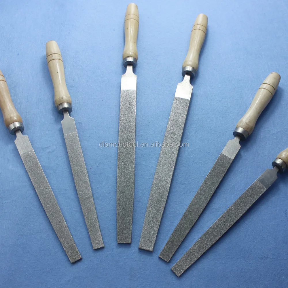 Diamond Straight-Pitch Square Needle Files Set Round Wood Handle Rasp Tools
