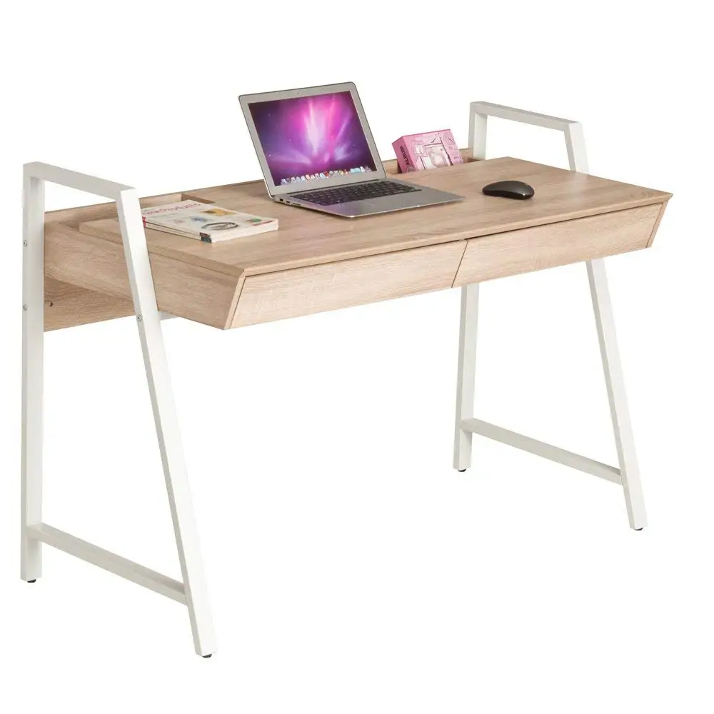 
Modern 0ffice Reception Computer Desk With Drawers Workstation PC Laptop Table Oak And White 