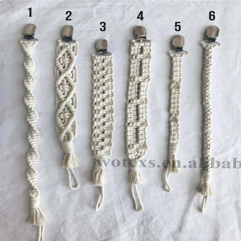 BP002 Healthy and Safe Soothies Teething Ring Holder cotton Pacifier Clips for baby Macrame Baby Pacifier Clips