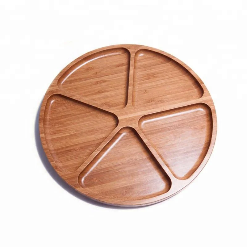 Экологически чистая круглая бамбуковая тарелка, сервировочный поднос на 5 ячеек