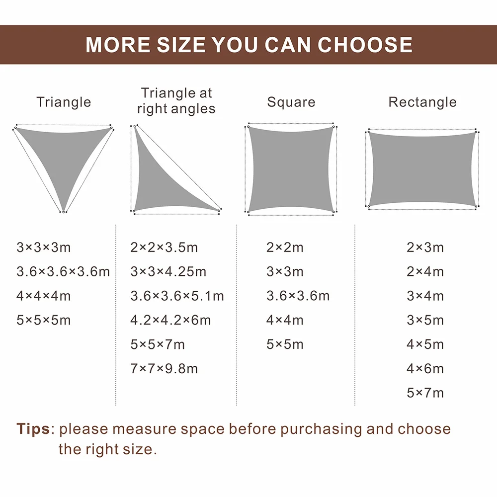 
HDPE Poly PE 16 x 16 Triangle Sun Shade Sail Net Waterproof Sun Shade Cloth 