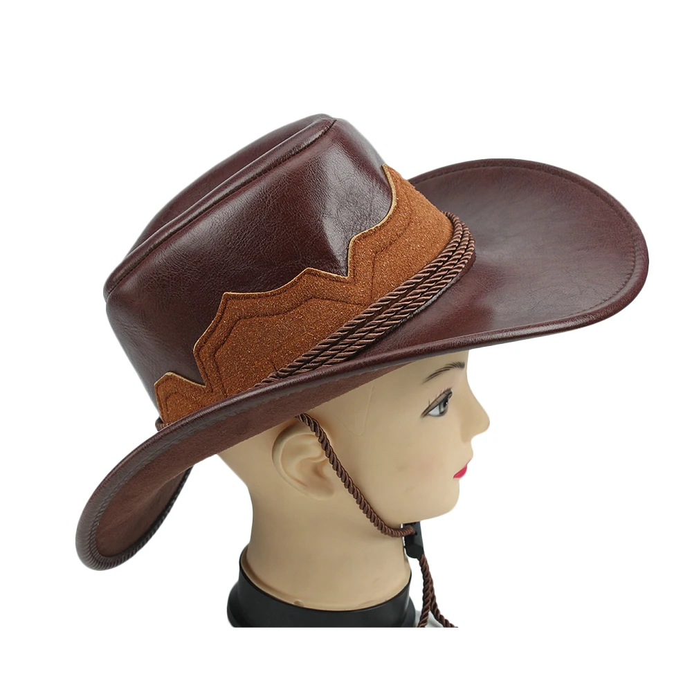 
custom pu leather cowboy hat with string 