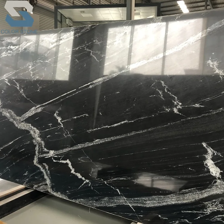 Polished black horse granite slabs black granite price m2