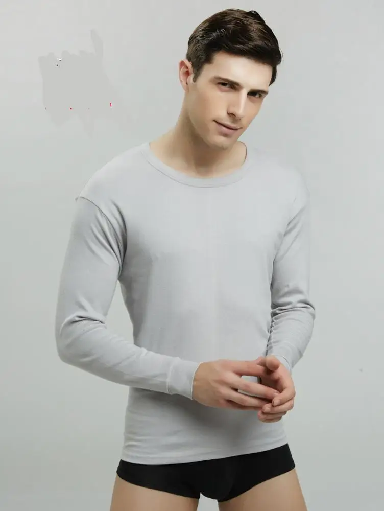 Мужской тяжелый хлопковый теплый топ с длинным рукавом и круглым вырезом