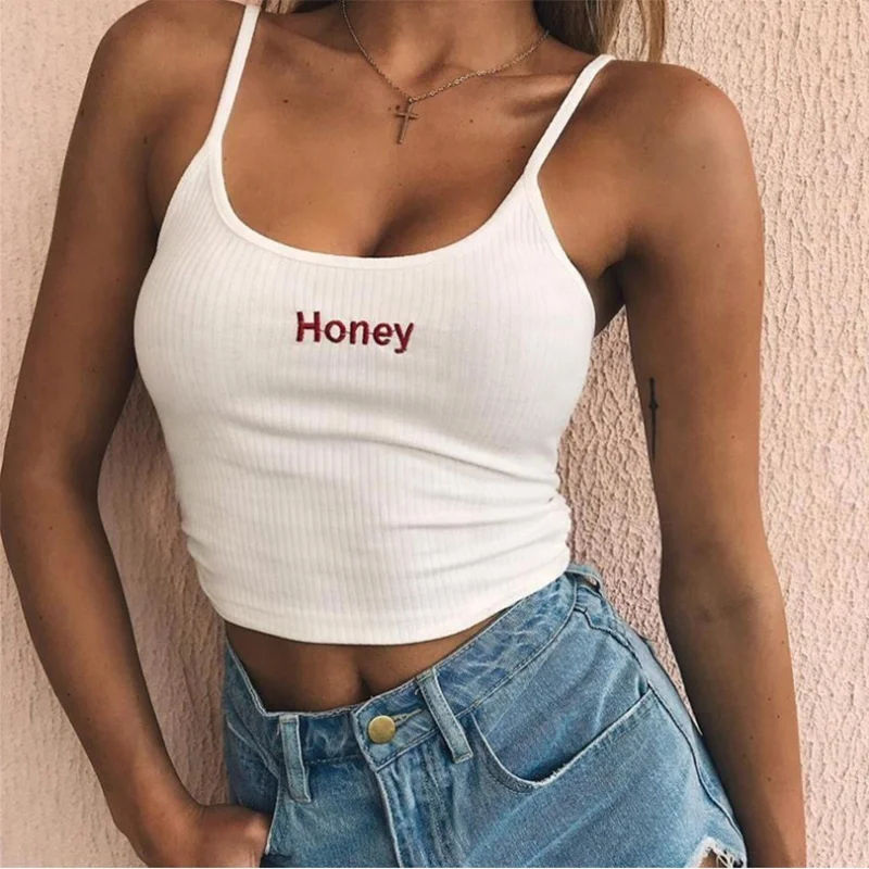 
Sexy Halter Cami Letter Embroidered Super Short Camisoles 