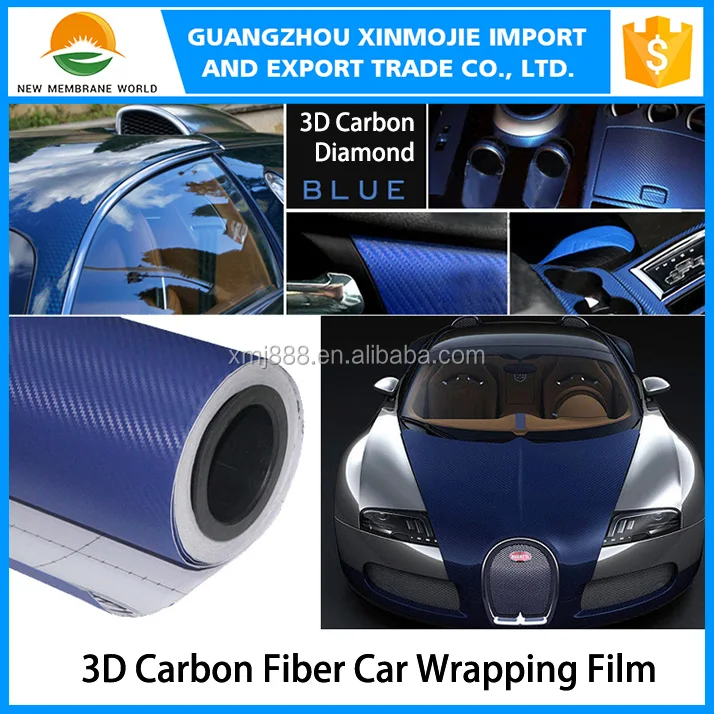 1.52*20m Super Glossy Black Car Wrap 3D Carbon Fiber Vinyl Sticker