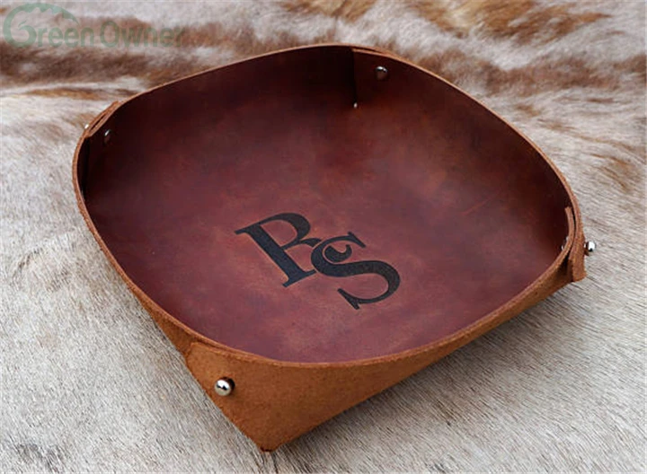 Custom LOGO Leather Valet Tray for Coins Collection, serving trays, Leather Tray for Jewelry