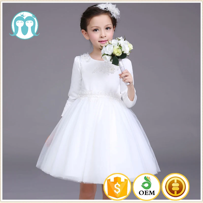 2017 girl party dress children frocks designs red white wedding long sleeve children Princess dress