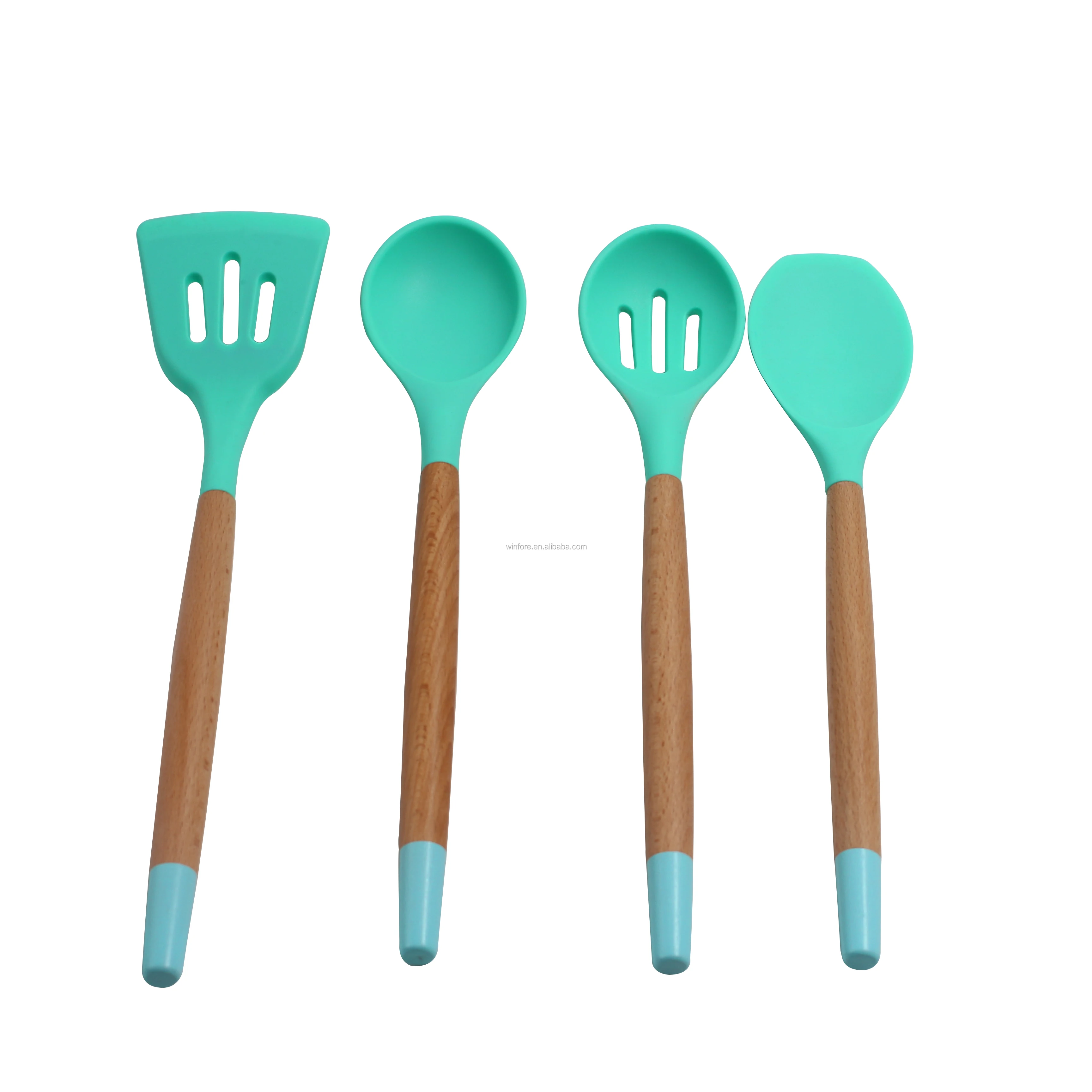 silicon  Utensil Set Cooking Utensil Kitchen Tools Set with wooden handle with coating