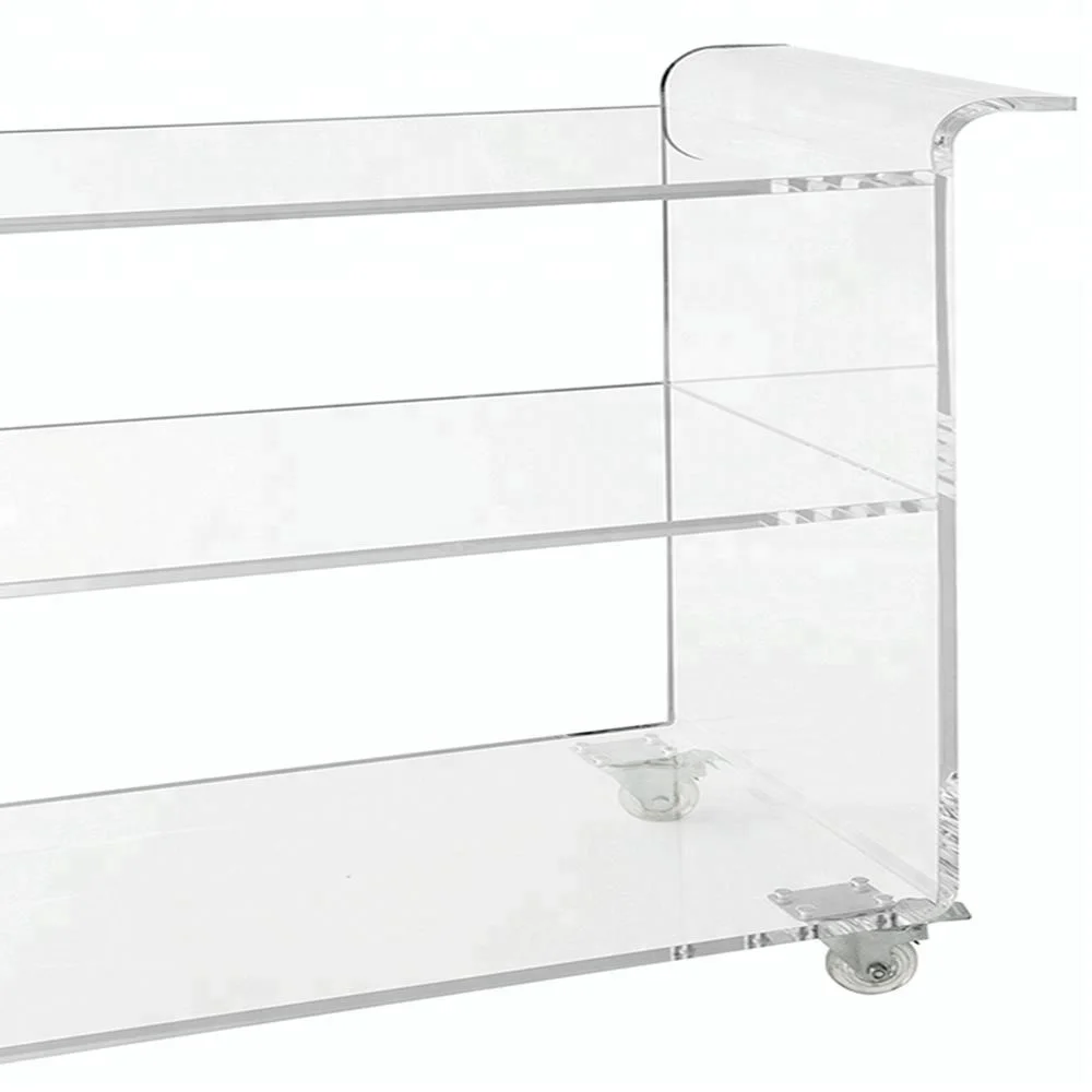 Прозрачный акриловый барный тележка на колесах 3-х уровневая Lucite Rolling тележка для напитков из акрила для волочения