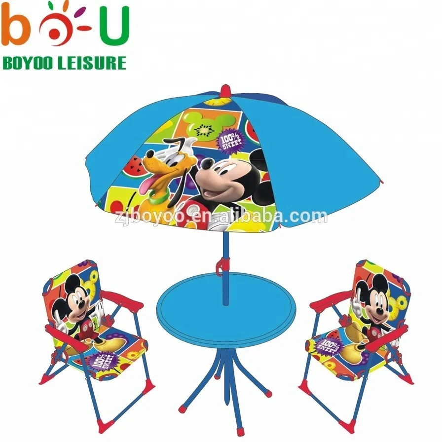 Kids Patio Set Table And 2 Folding Chairs w/ Umbrella Beetle Outdoor Garden Yard