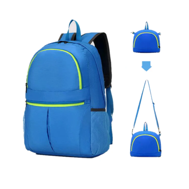 Nylon Zipper Solid Color Back Pack Men Women Folding Shoulder Backpack Bags