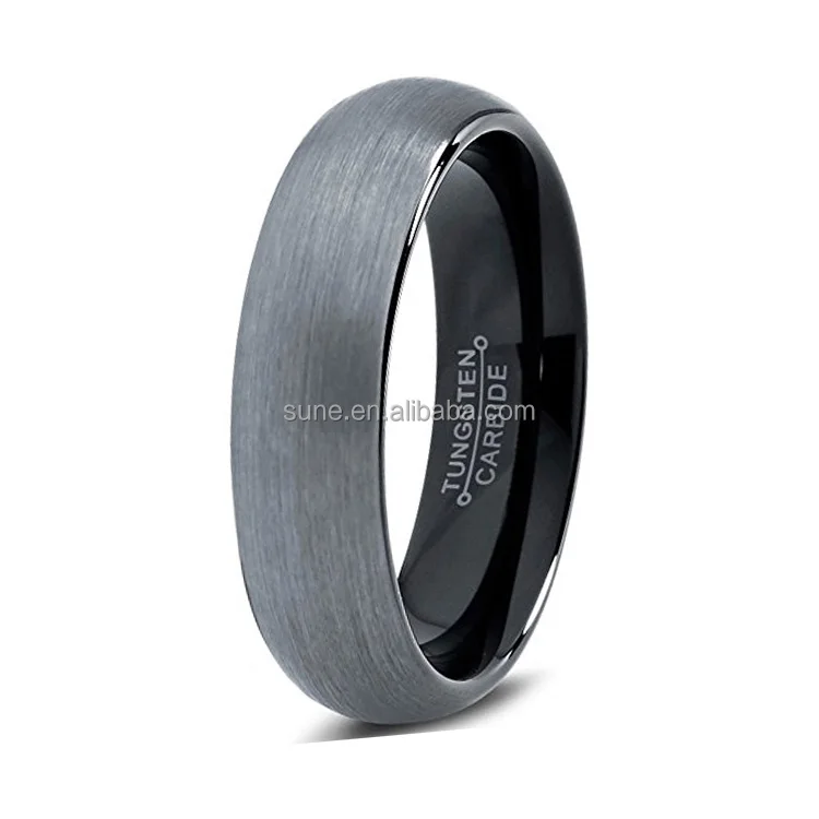 
6mm Brushed Surface IP Black Plated Inside Domed Tungsten Carbide Ring for Men and Women 